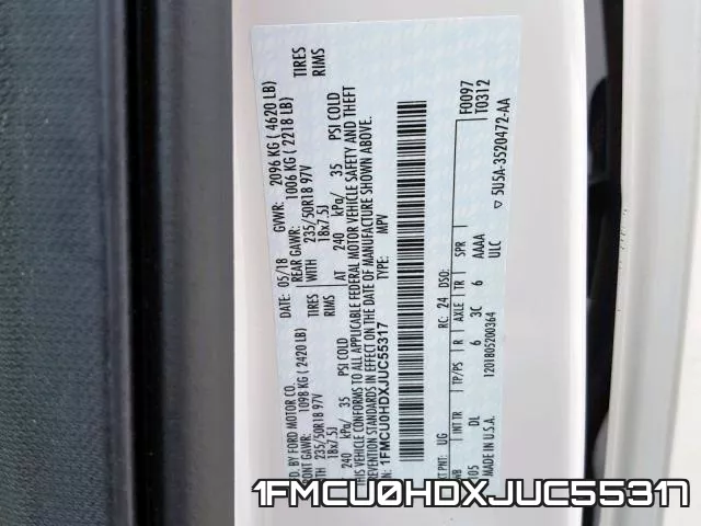 1FMCU0HDXJUC55317 фото 2