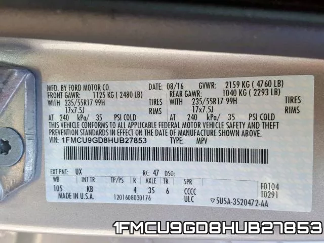 1FMCU9GD8HUB27853 фото 2