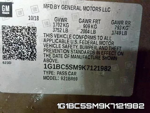 1G1BC5SM9K7121982 фото 2