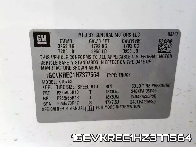 1GCVKREC1HZ377564 фото 2