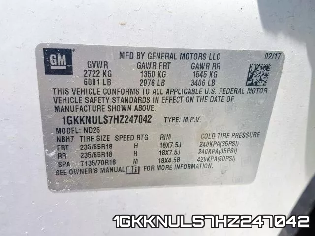 1GKKNULS7HZ247042 фото 2