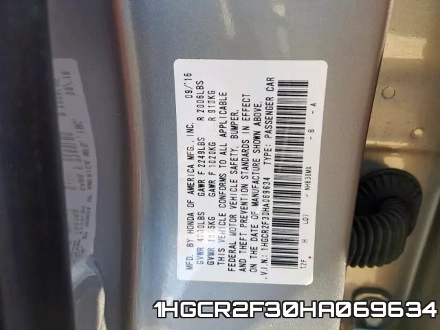 1HGCR2F30HA069634 фото 2