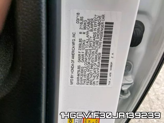 1HGCV1F30JA139239 фото 2