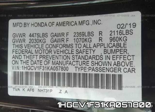 1HGCV1F31KA057800 фото 10