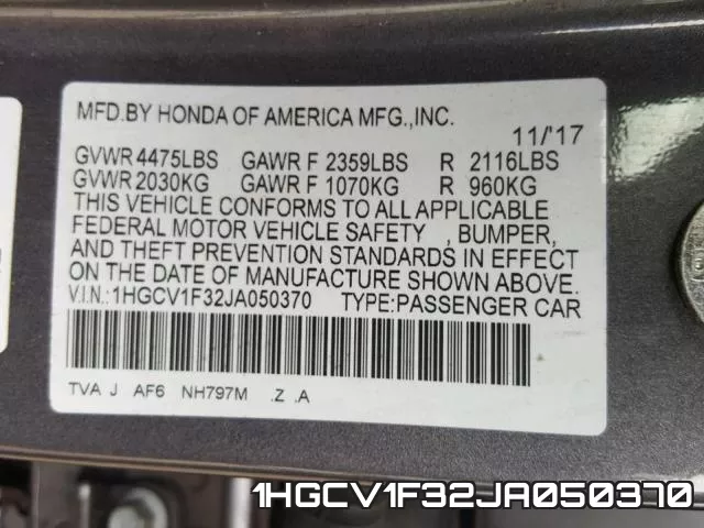 1HGCV1F32JA050370 фото 2