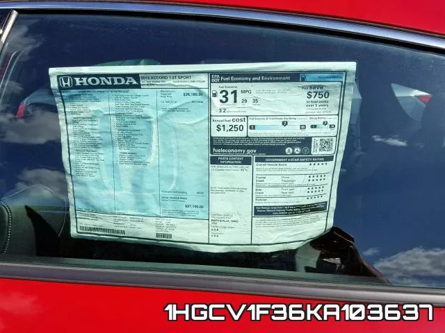 1HGCV1F36KA103637 фото 10