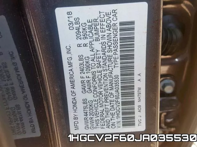 1HGCV2F60JA035530 фото 2