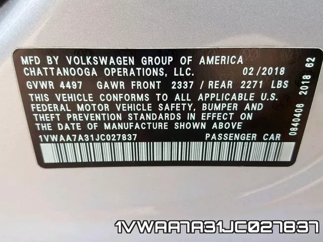 1VWAA7A31JC027837 фото 2