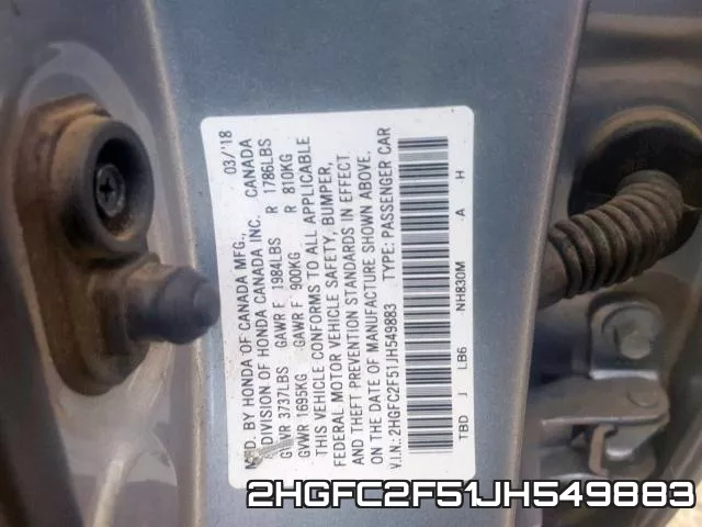 2HGFC2F51JH549883 фото 2