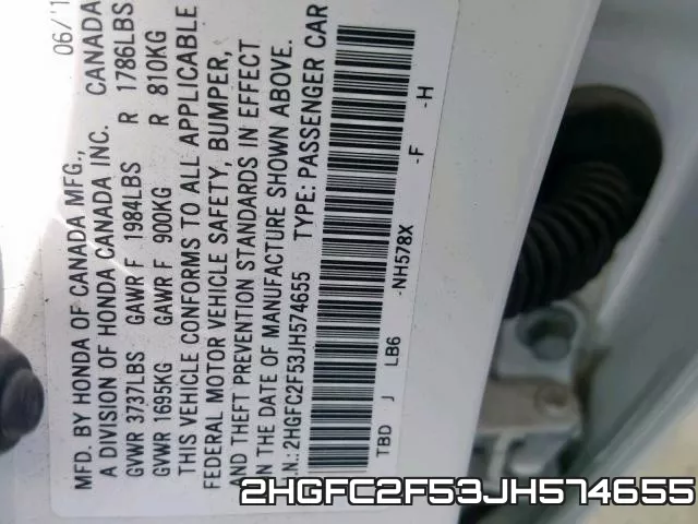 2HGFC2F53JH574655 фото 2