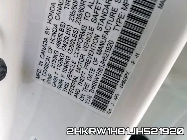 2HKRW1H81JH521920 фото 2