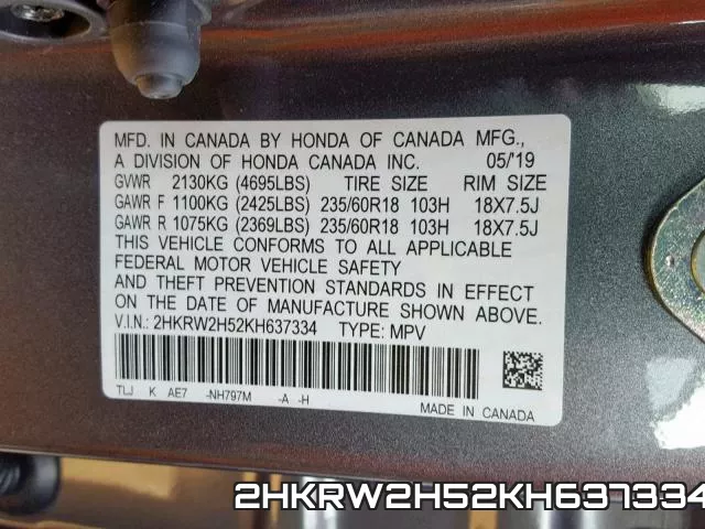 2HKRW2H52KH637334 фото 2