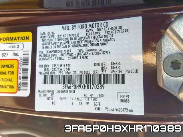 3FA6P0H9XHR170389 фото 2