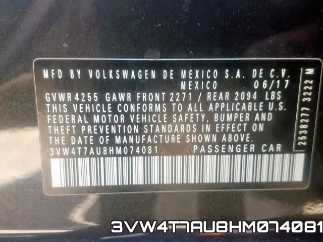 3VW4T7AU8HM074081 фото 2