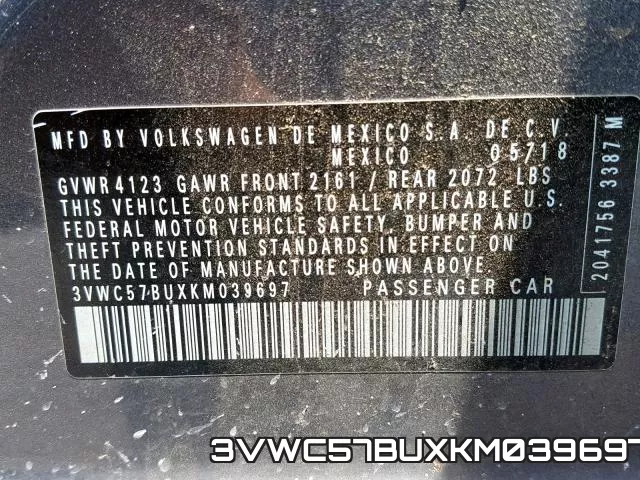 3VWC57BUXKM039697 фото 2