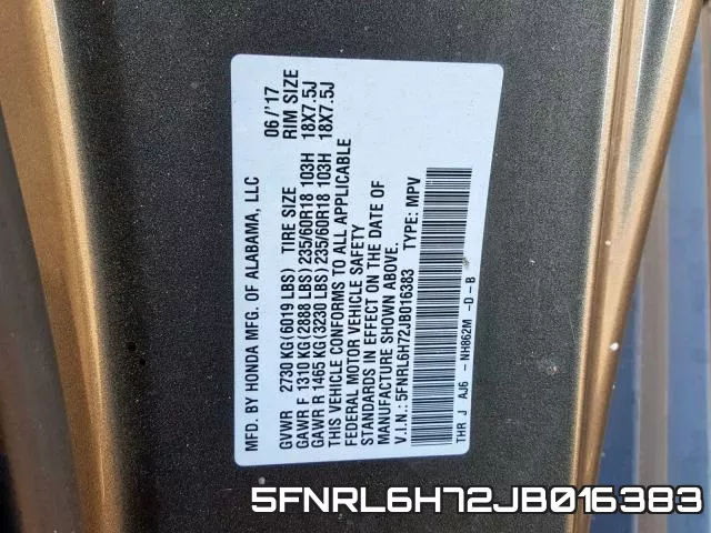 5FNRL6H72JB016383 фото 2