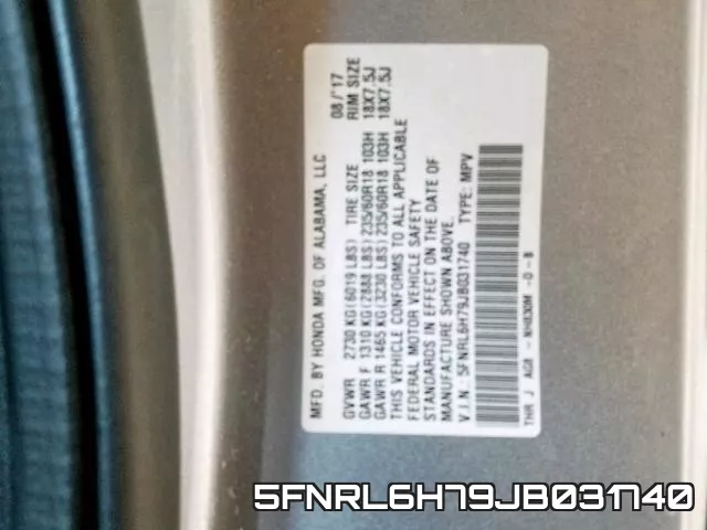 5FNRL6H79JB031740 фото 2