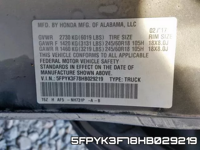 5FPYK3F78HB029219 фото 2