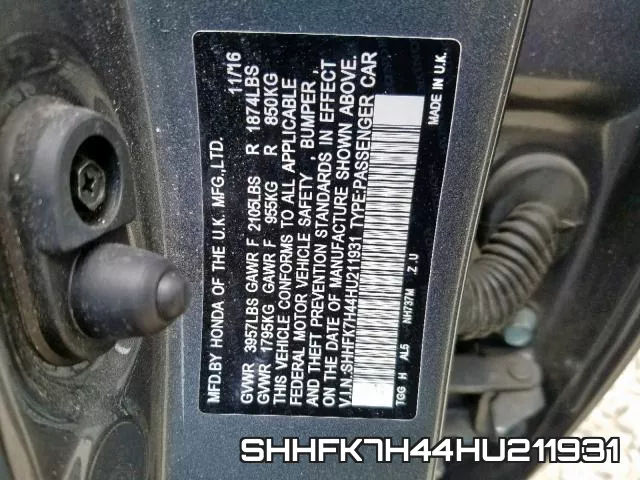 SHHFK7H44HU211931 фото 2