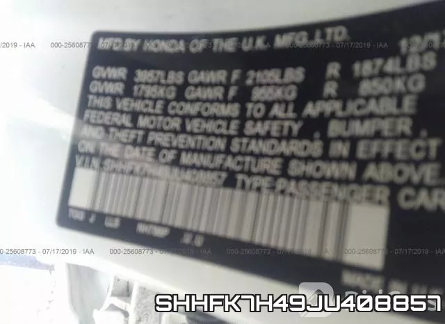 SHHFK7H49JU408857 фото 10