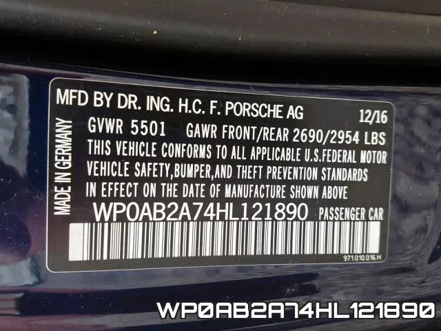 WP0AB2A74HL121890 фото 2