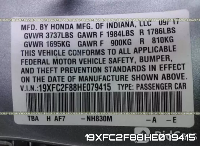 19XFC2F88HE079415 фото 10