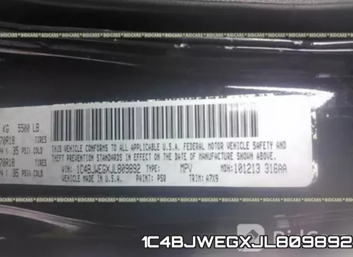 1C4BJWEGXJL809892 фото 10