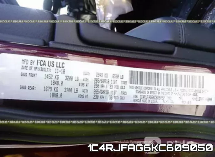 1C4RJFAG6KC609050 фото 10