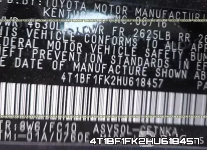 4T1BF1FK2HU618457 фото 10