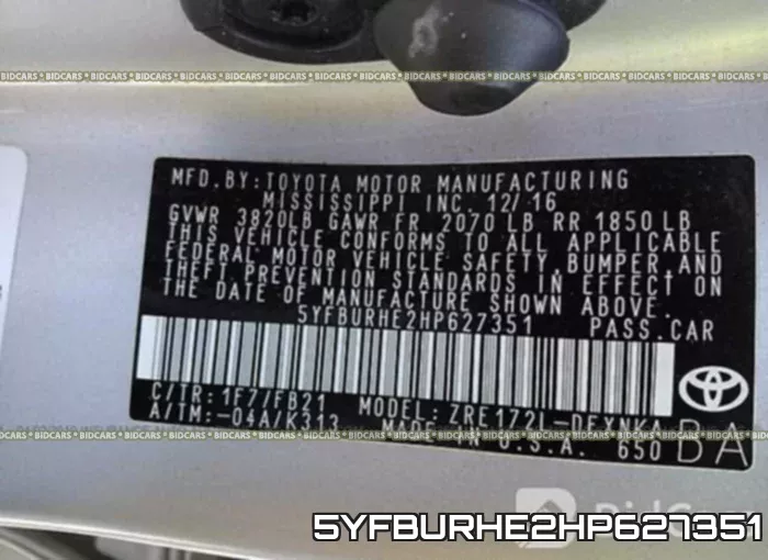 5YFBURHE2HP627351 фото 10
