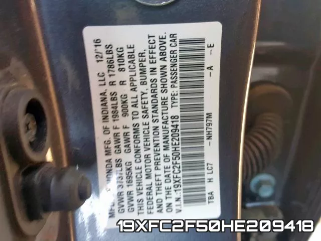 19XFC2F50HE209418 фото 2