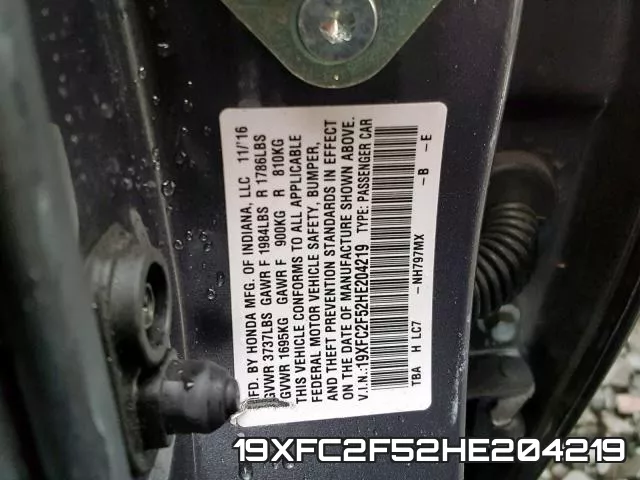 19XFC2F52HE204219 фото 2