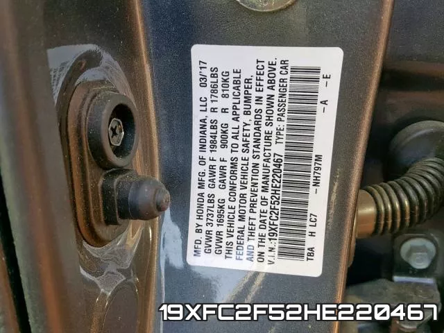 19XFC2F52HE220467 фото 2