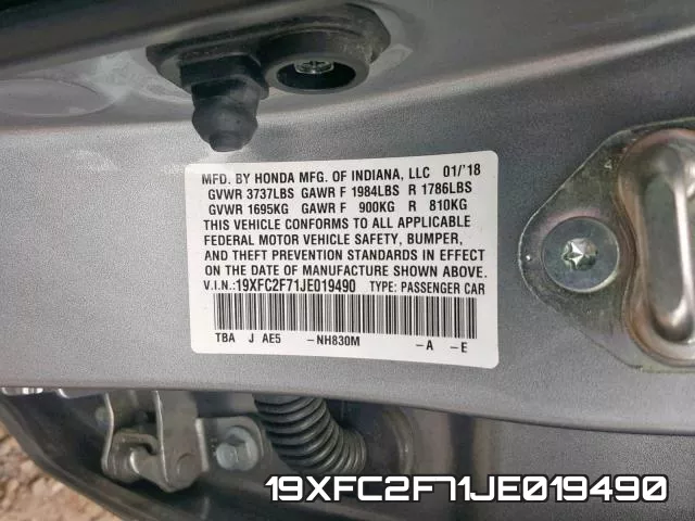 19XFC2F71JE019490 фото 2