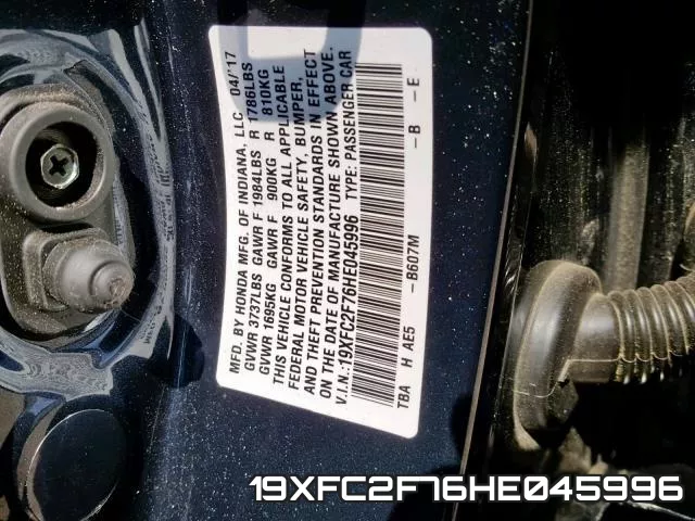 19XFC2F76HE045996 фото 2