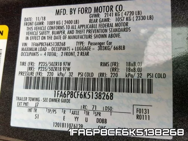 1FA6P8CF6K5138268 фото 2