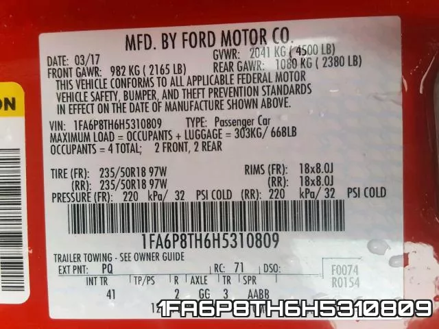 1FA6P8TH6H5310809 фото 2