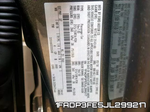 1FADP3FE5JL299217 фото 2
