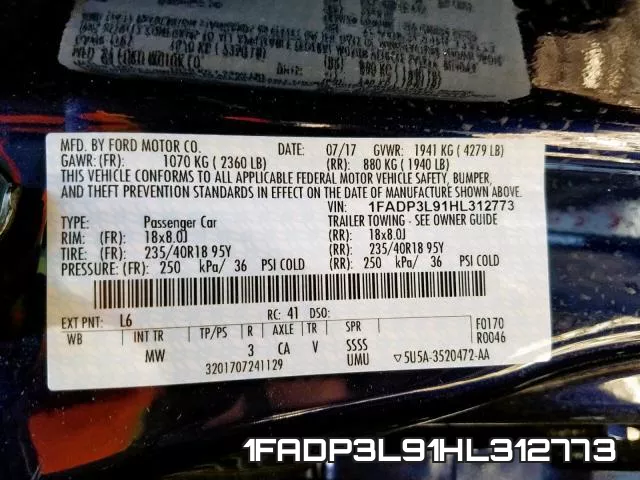 1FADP3L91HL312773 фото 2