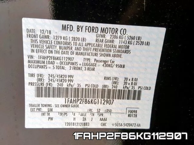 1FAHP2F86KG112907 фото 2