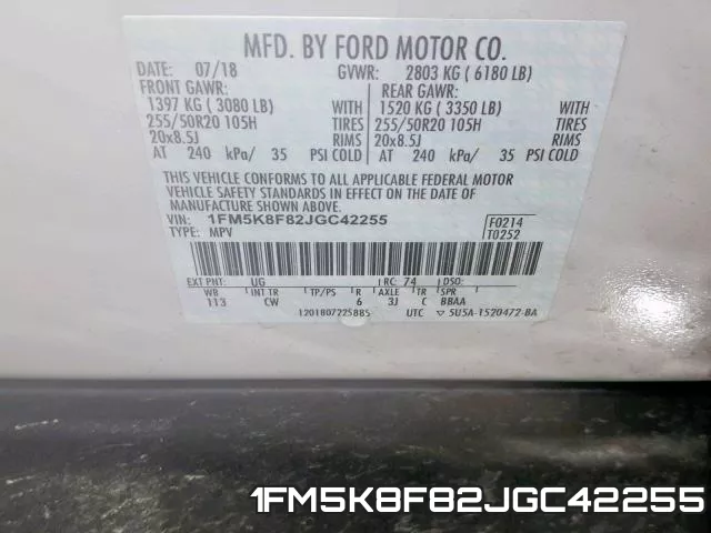 1FM5K8F82JGC42255 фото 2