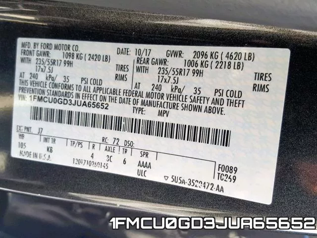 1FMCU0GD3JUA65652 фото 2