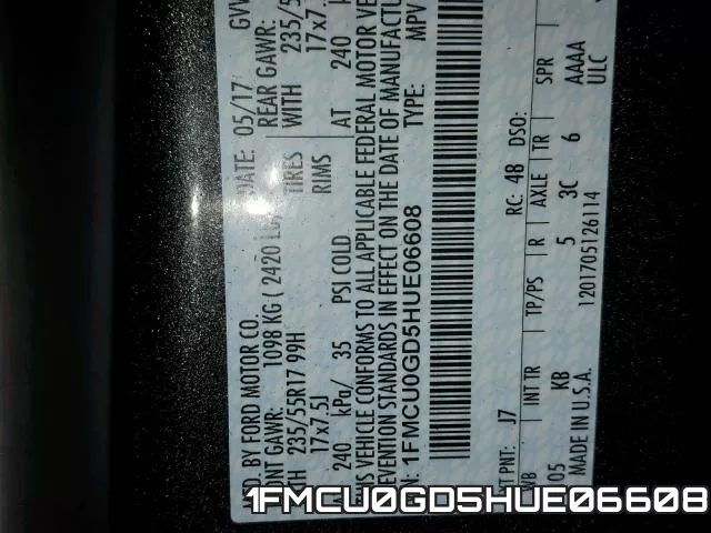 1FMCU0GD5HUE06608 фото 2