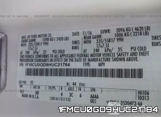 1FMCU0GD9HUC21784 фото 10