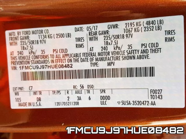 1FMCU9J97HUE08482 фото 2