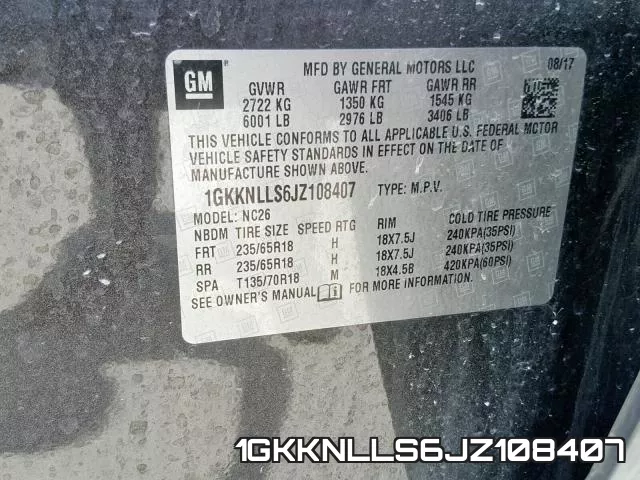1GKKNLLS6JZ108407 фото 2
