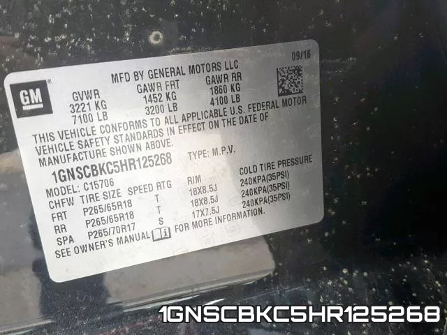 1GNSCBKC5HR125268 фото 2