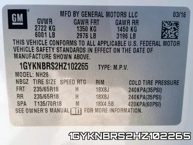 1GYKNBRS2HZ102265 фото 2
