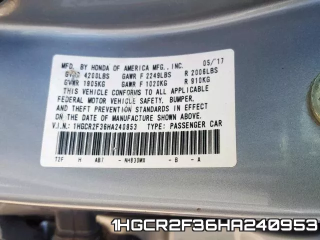1HGCR2F36HA240953 фото 2