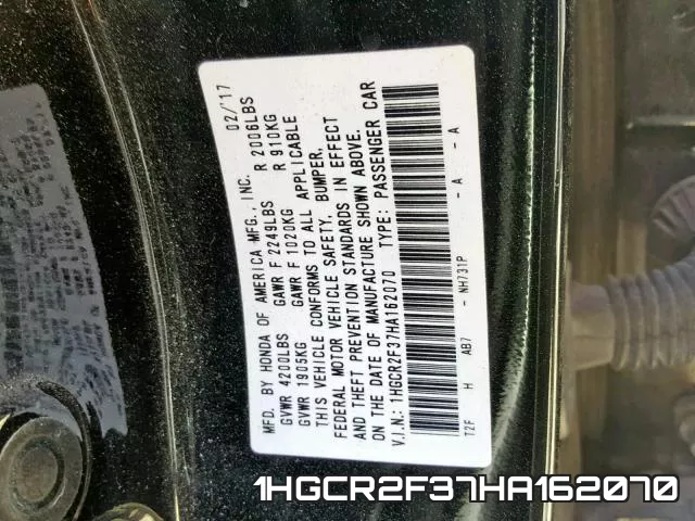 1HGCR2F37HA162070 фото 2